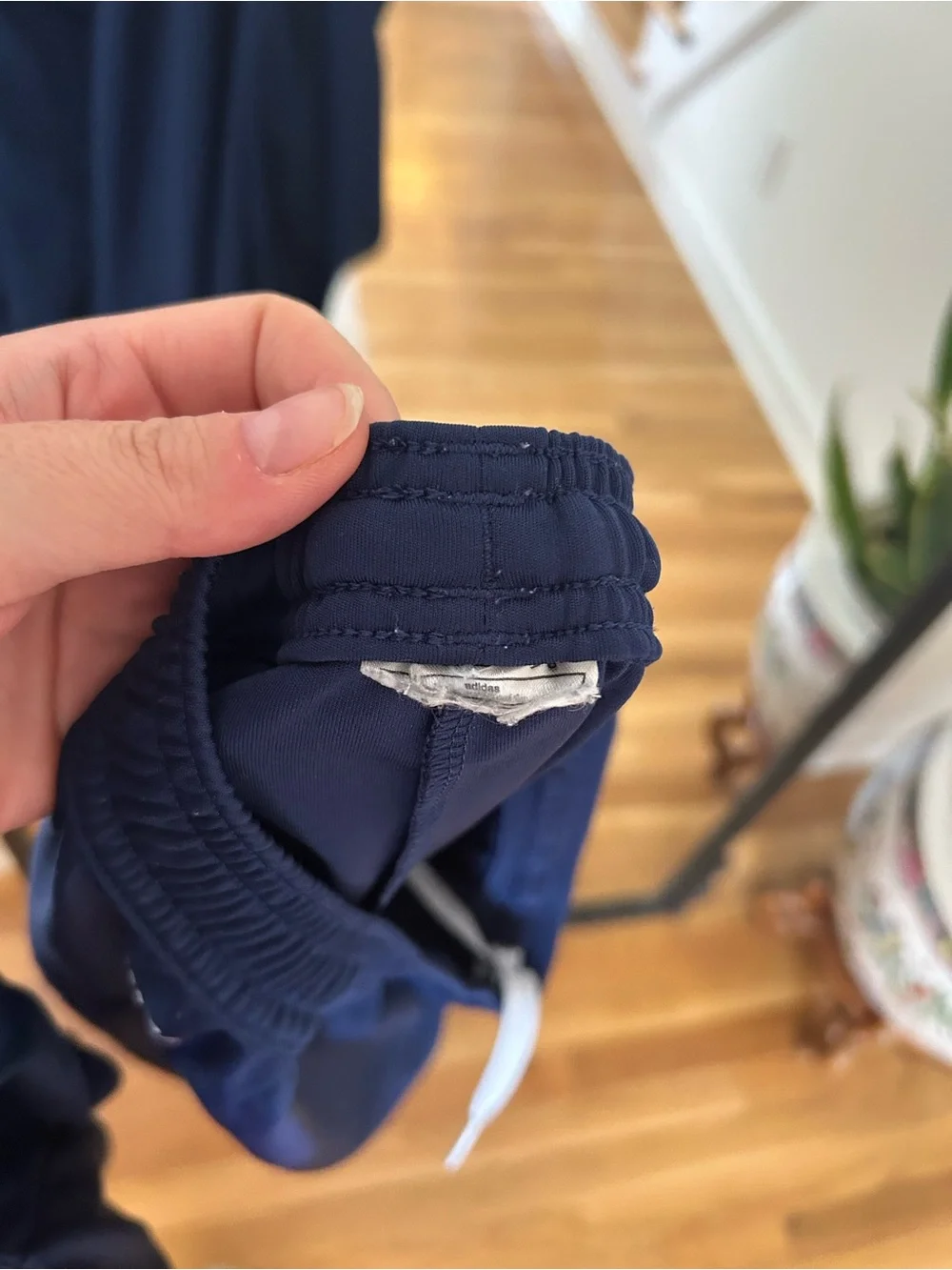 adidas Navy Athletic Shorts with White Drawstring